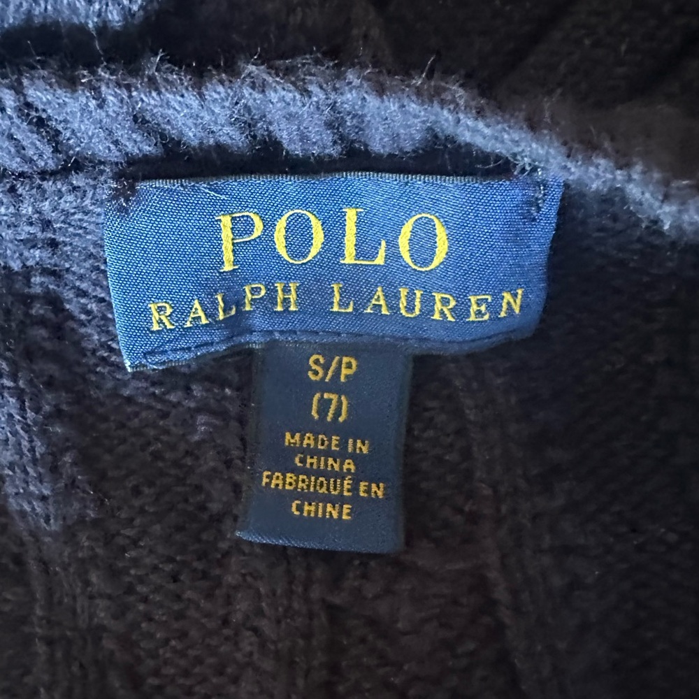 EUC. Size Small (7) Polo Ralph Lauren Girls Navy Cable Knit Sweater w/Pink Pony - Picture 9 of 9